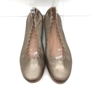 Chloe Lauren Ballet Flats Pewter Metallic Scalloped Leather Size 38