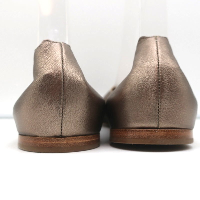 Chloe Lauren Ballet Flats Pewter Metallic Scalloped Leather Size 38