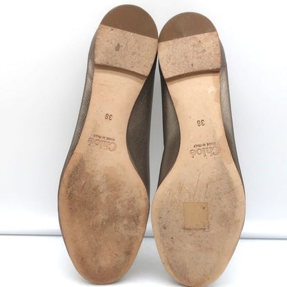 Chloe Lauren Ballet Flats Pewter Metallic Scalloped Leather Size 38