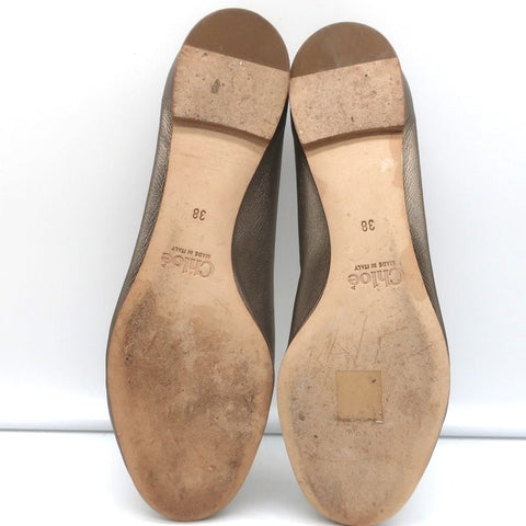 Chloe Lauren Ballet Flats Pewter Metallic Scalloped Leather Size 38
