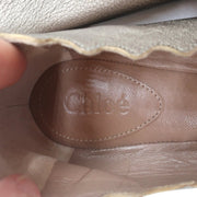 Chloe Lauren Ballet Flats Pewter Metallic Scalloped Leather Size 38
