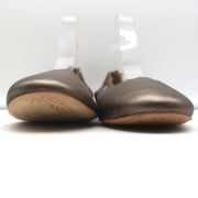 Chloe Lauren Ballet Flats Pewter Metallic Scalloped Leather Size 38
