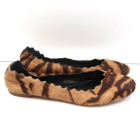 Chloe Lauren Scalloped Ballet Flats Tiger Print Calf Hair Size 41