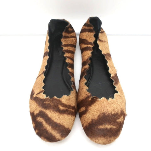 Chloe Lauren Scalloped Ballet Flats Tiger Print Calf Hair Size 41