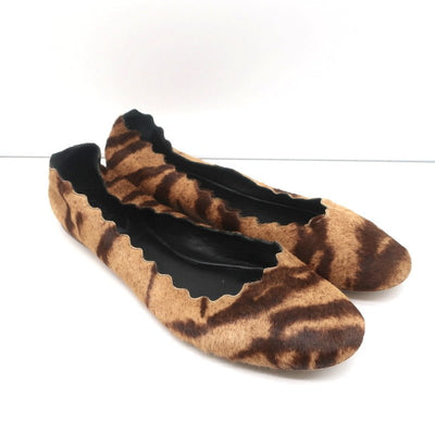Chloe Lauren Scalloped Ballet Flats Tiger Print Calf Hair Size 41
