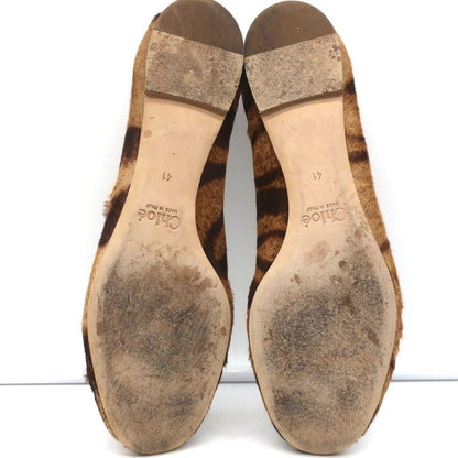 Chloe Lauren Scalloped Ballet Flats Tiger Print Calf Hair Size 41