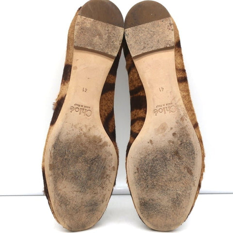 Chloe Lauren Scalloped Ballet Flats Tiger Print Calf Hair Size 41