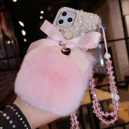 Women's Rhinestone Butterfly Rabbit Plush Phone Case lbcase
