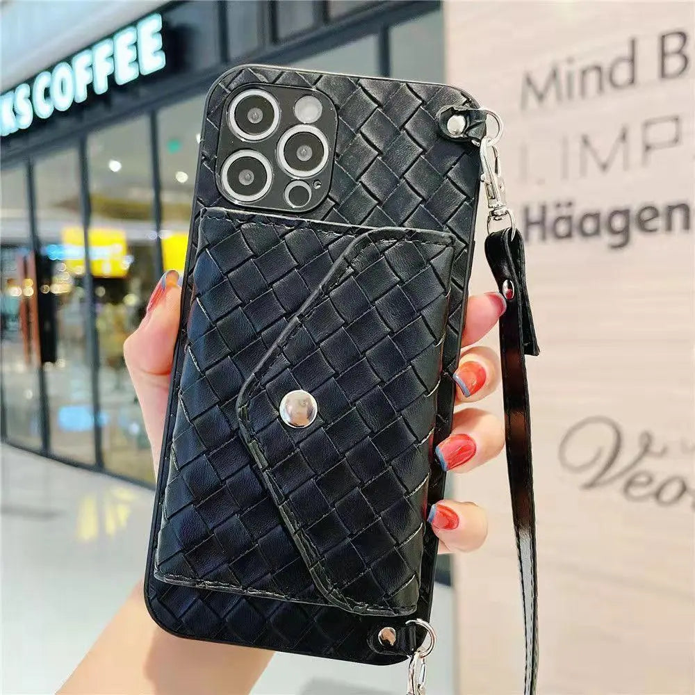 Braided leather fold Coin purse crossbody phone case for Samsung lbcase