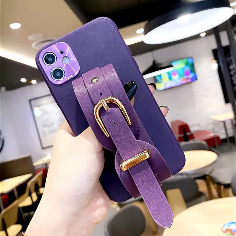 Button Leather Wristband Phone Case lbcase