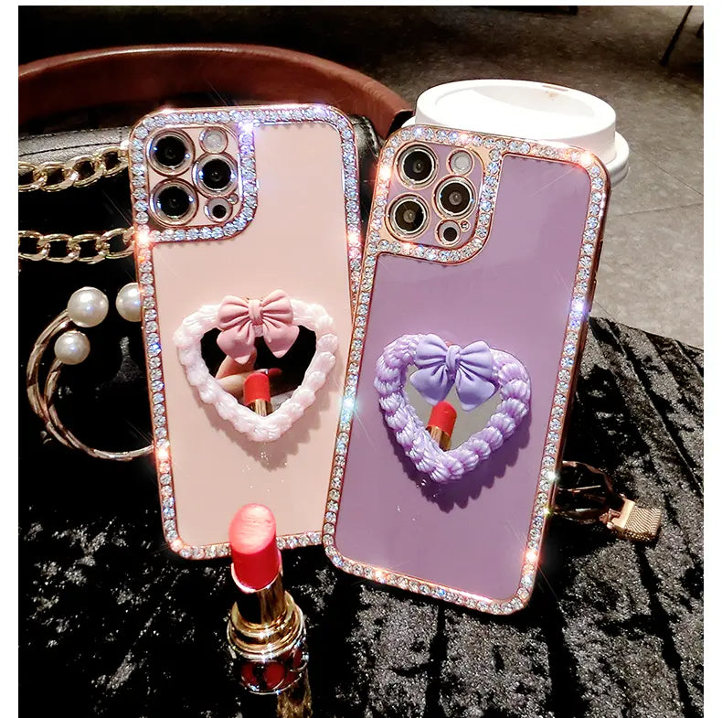 Rhinestone Love Makeup Mirror Phone Case For iphone lbcase
