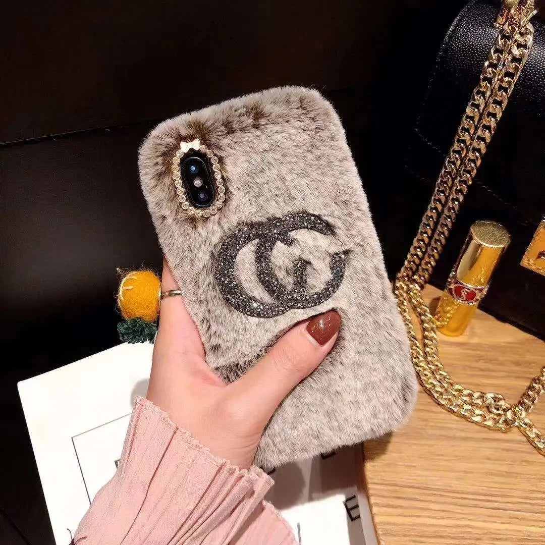 Fashion Rhinestone plush phone case lbcase