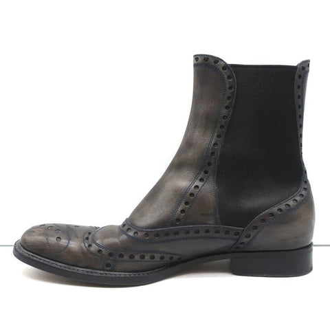 Dolce & Gabbana Wingtip Boots Brown/Gray Leather Size 37.5 Flat Chelsea Boots