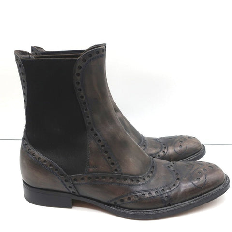 Dolce & Gabbana Wingtip Boots Brown/Gray Leather Size 37.5 Flat Chelsea Boots