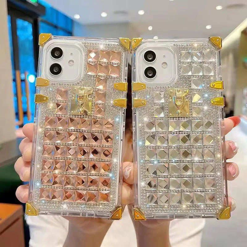 Luxury square Rhinestone transparent phone case for iphone lbcase