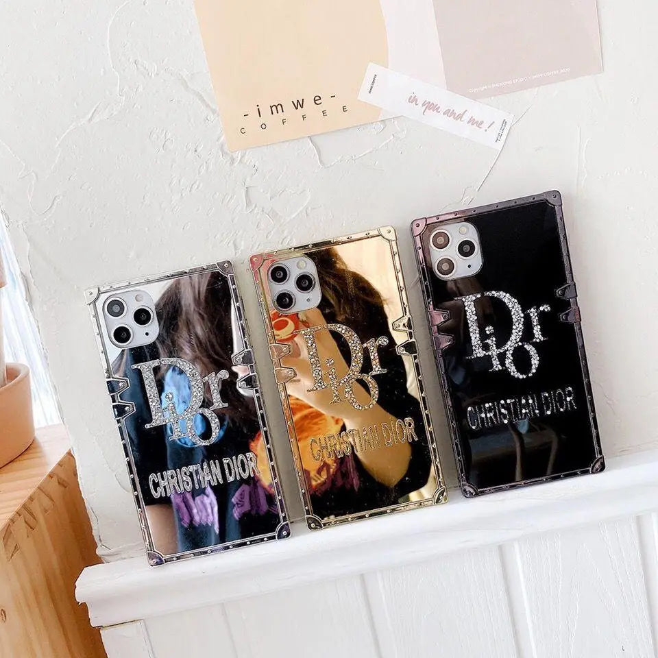 Rhinestone square mirror phone case lbcase