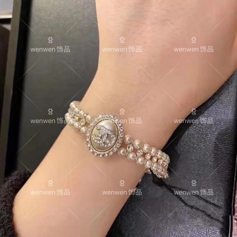 Diamond-encrusted double-layer pearl bracelet lbcase
