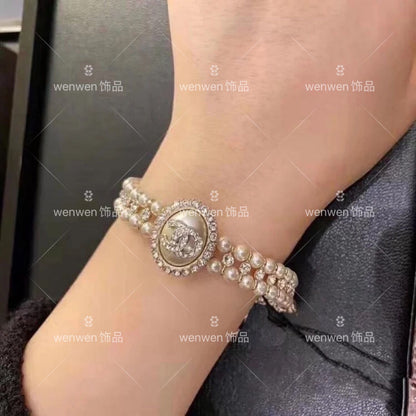 Diamond-encrusted double-layer pearl bracelet lbcase