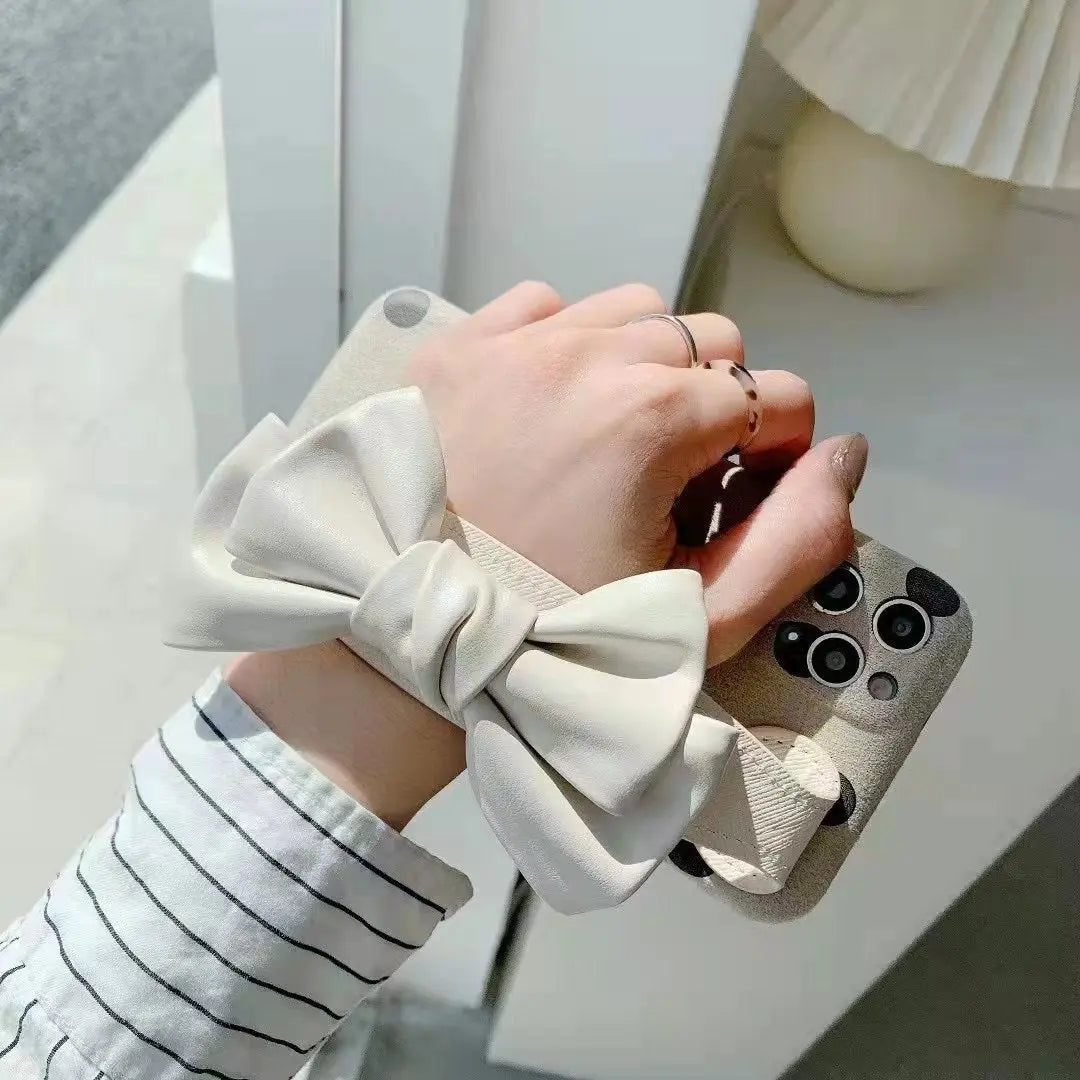 Plush Bowknot  wrist phone case For iphone lbcase
