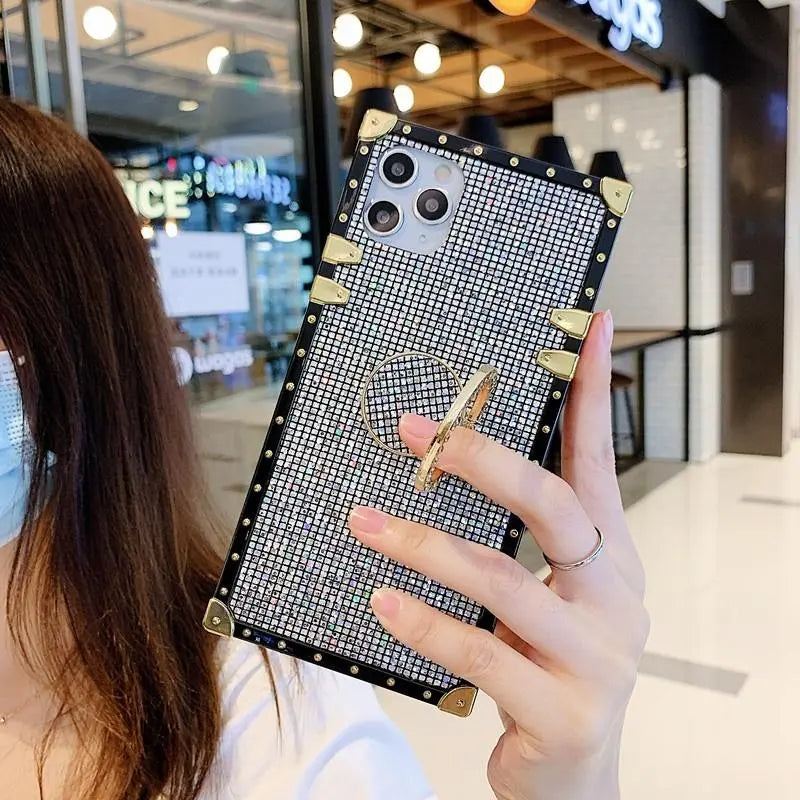 Luxurious Shiny square Ring bracket phone case lbcase