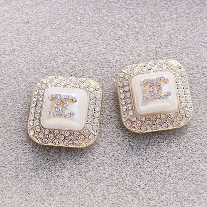 Fashion Pearl Diamond Square Stud Earrings lbcase