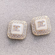 Fashion Pearl Diamond Square Stud Earrings