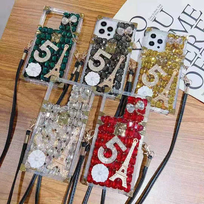 Diamond-studded square phone case lbcase