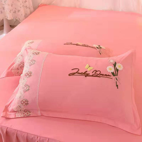 Princess Lace embroidery cotton four-piece Bed skirt bed Supplies