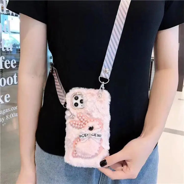 Plush diagonal strap phone case lbcase