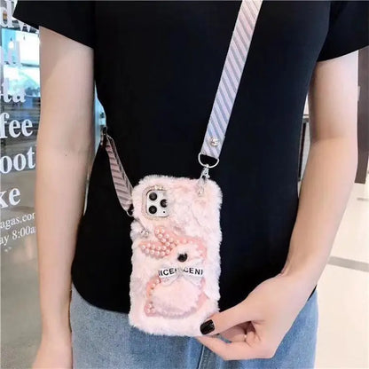 Plush diagonal strap phone case lbcase