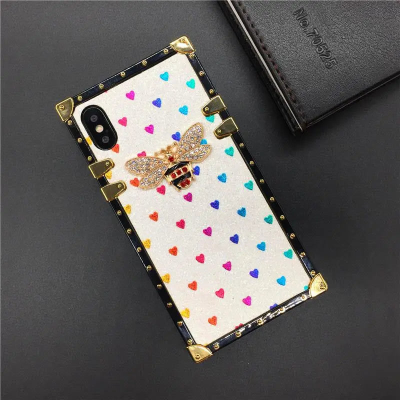 Glitter Love Heart Bee Square phone Case for iphone lbcase