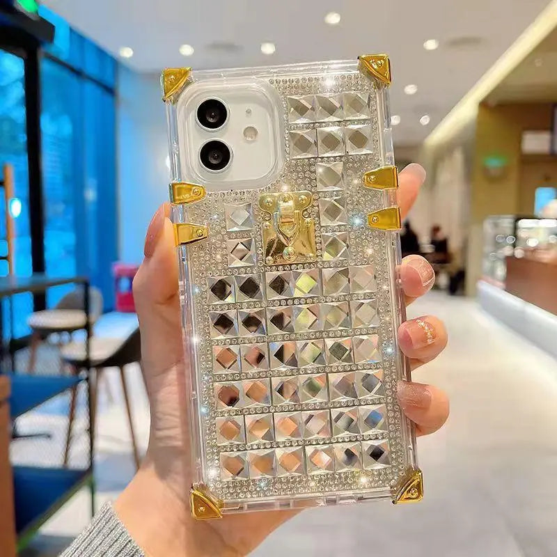 Luxury square Rhinestone transparent phone case for iphone lbcase