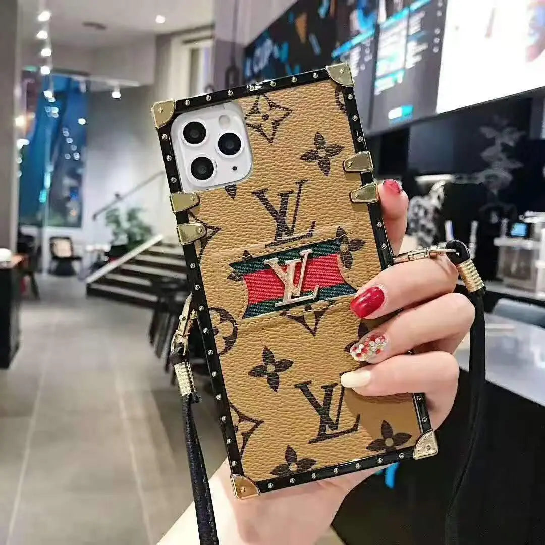Leather stitching lanyard phone case for samsung lbcase