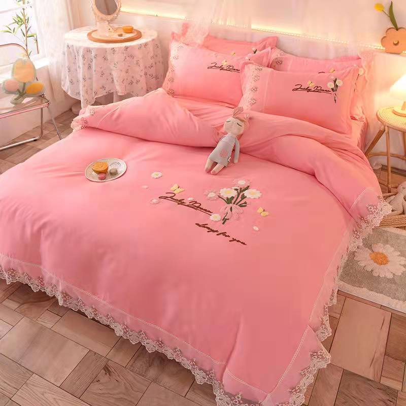 Princess Lace embroidery cotton four-piece Bed skirt bed Supplies lbcase