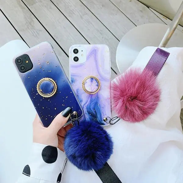 Gold foil Epoxy stand hairball  phone case lbcase