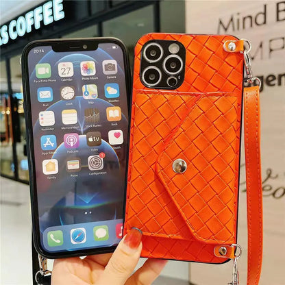 Braided leather fold Coin purse crossbody phone case for Samsung lbcase