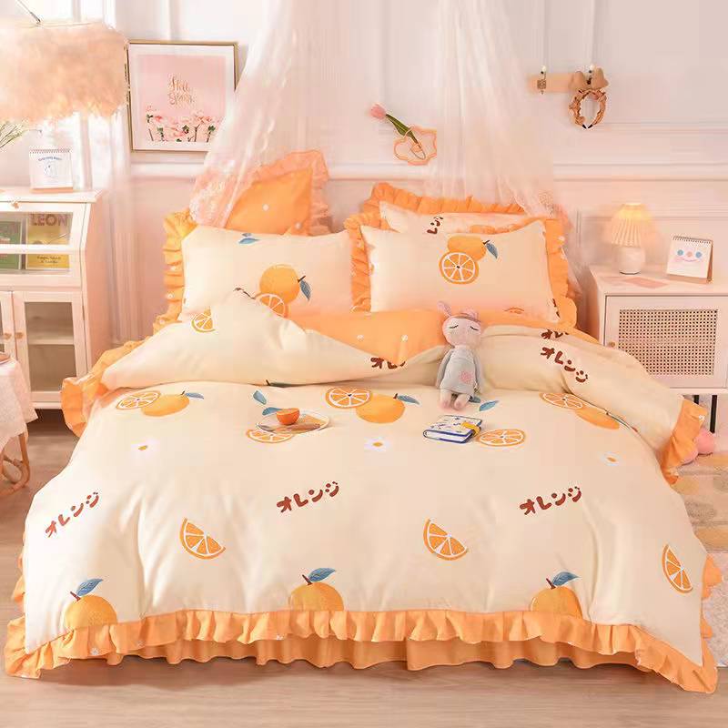 Fashion princess style Skin-friendly cotton four-piece Bed skirt lbcase