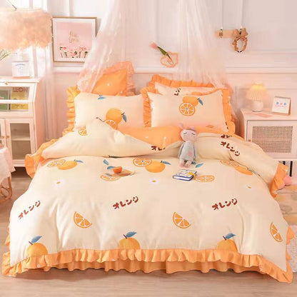 Fashion princess style Skin-friendly cotton four-piece Bed skirt lbcase
