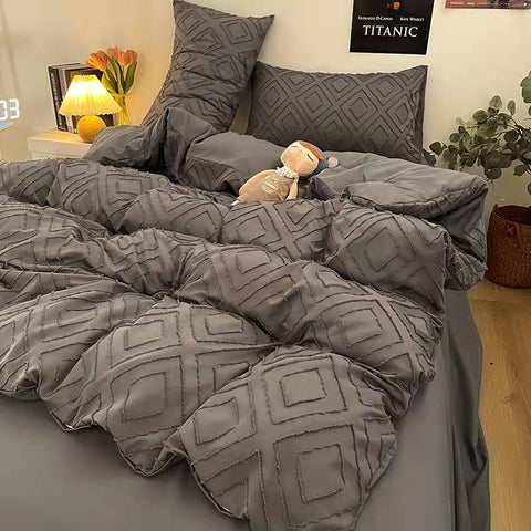 Simple solid color cut flower cotton four-piece quilt cover  new product