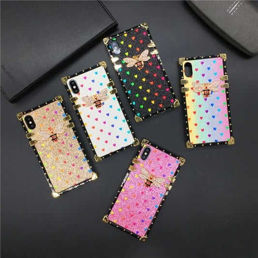 Glitter Love Heart Bee Square phone Case for iphone lbcase