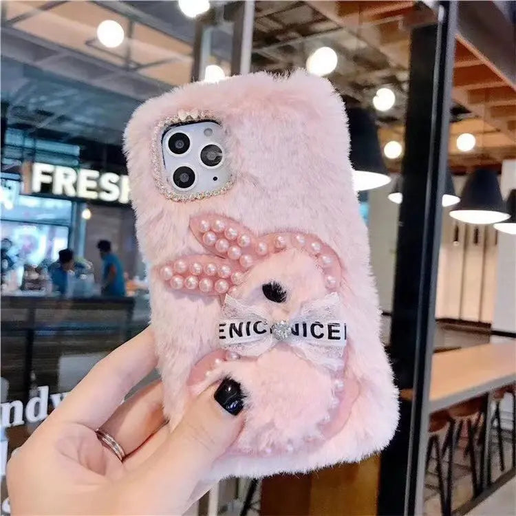 Plush diagonal strap phone case lbcase