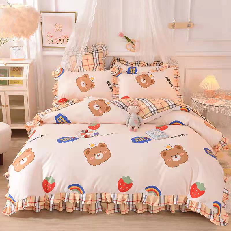 Fashion princess style Skin-friendly cotton four-piece Bed skirt lbcase