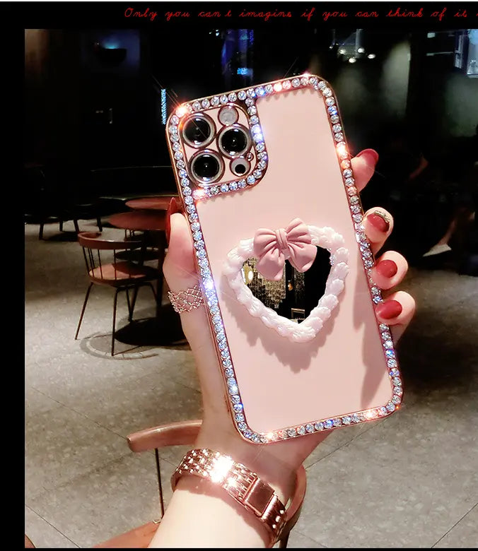 Rhinestone Love Makeup Mirror Phone Case For iphone lbcase