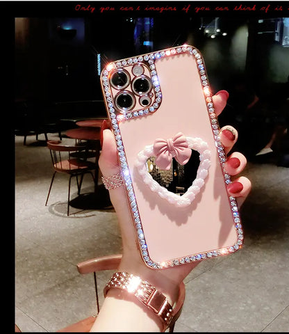 Rhinestone Love Makeup Mirror Phone Case For iphone lbcase