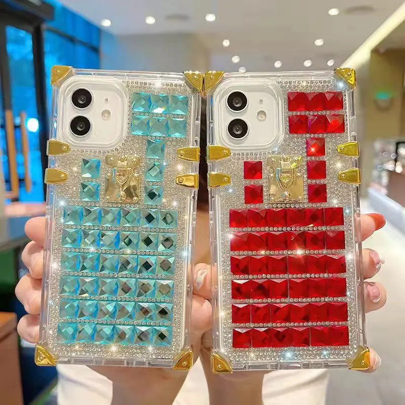 Luxury square Rhinestone transparent phone case for iphone lbcase