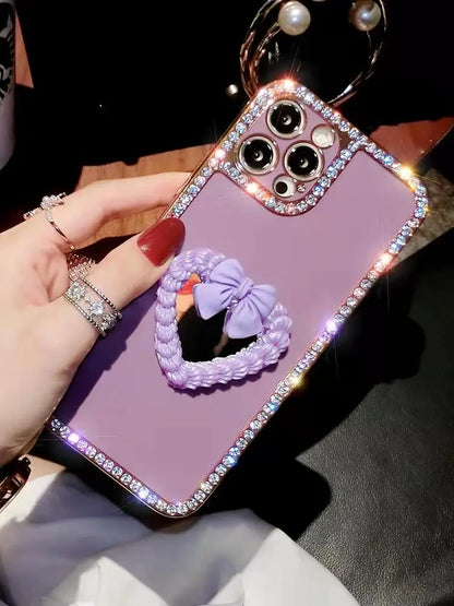 Rhinestone Love Makeup Mirror Phone Case For iphone lbcase