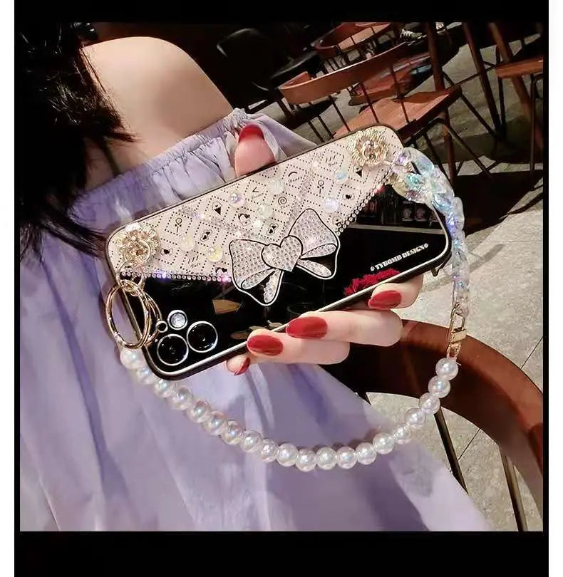 Bow rhinestones pearl phone case For iphone lbcase