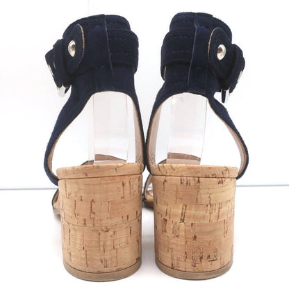 Gianvito Rossi Cork Sandals Rikki Navy Suede Size 36 Ankle Strap Mid-Heel