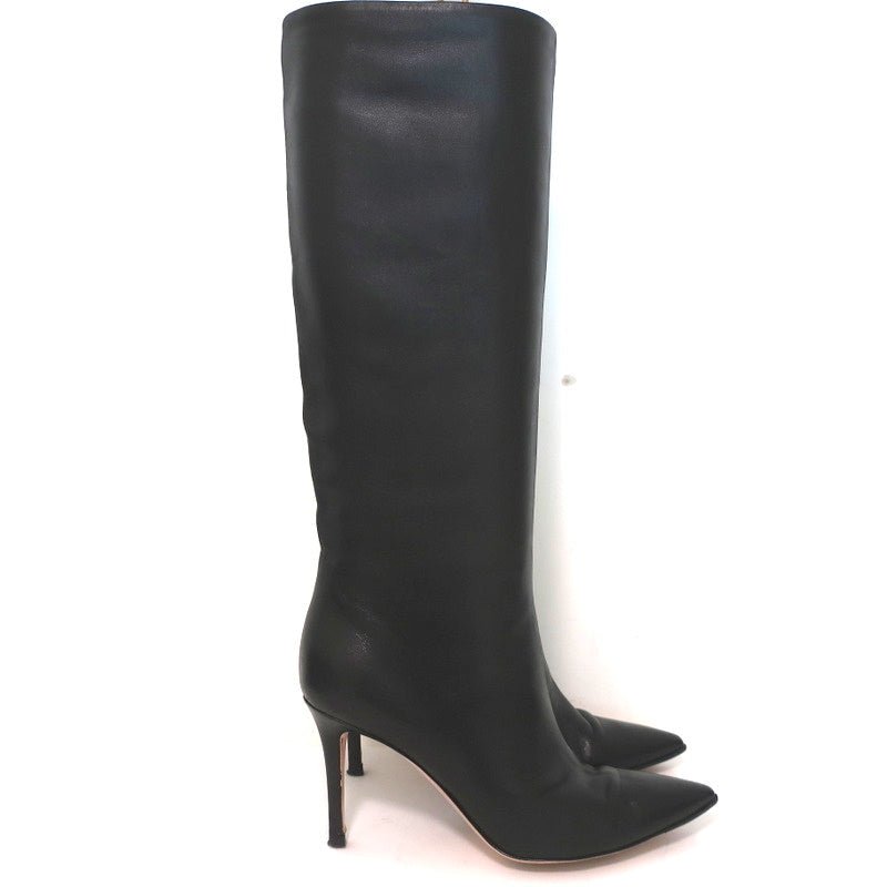 Gianvito Rossi Knee High Boots Suzan Black Leather Size 36 Pointed Toe High Heel