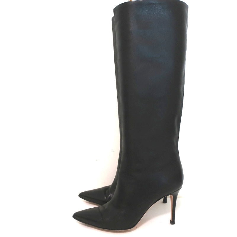 Gianvito Rossi Knee High Boots Suzan Black Leather Size 36 Pointed Toe High Heel